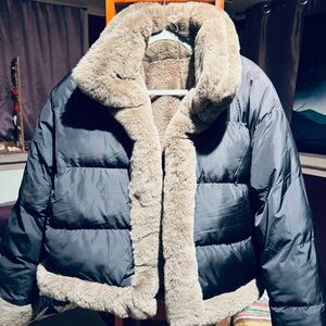 Women's Black and Tan Faux Fur Jacket - convertible